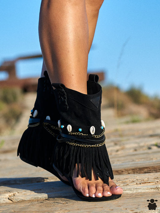 Boho Chain Sandals Black