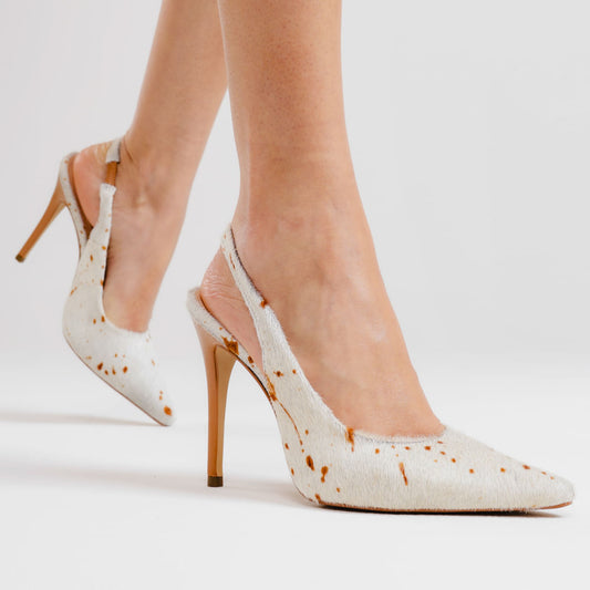 Slingback White Leather High Heels