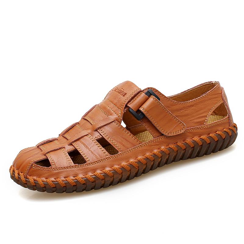 Men Handmade cowhide wide version Leather Sandals