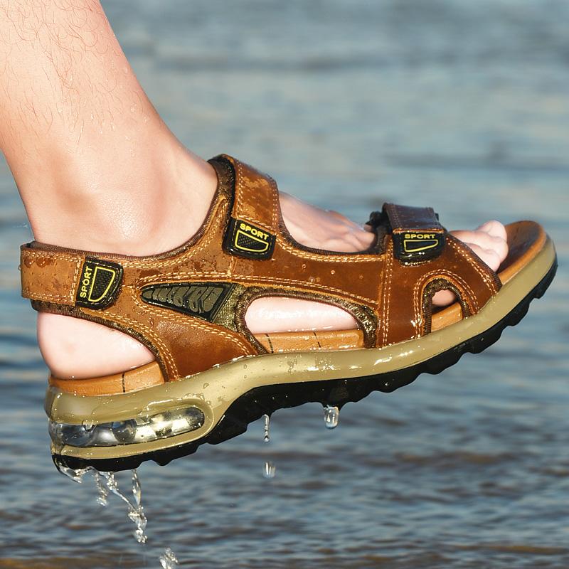 Genuine Leather Hiking Sandal Summer Beach Water Waterproof