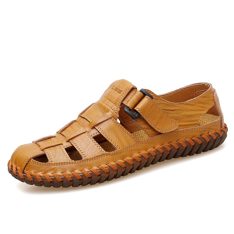 Men Handmade cowhide wide version Leather Sandals