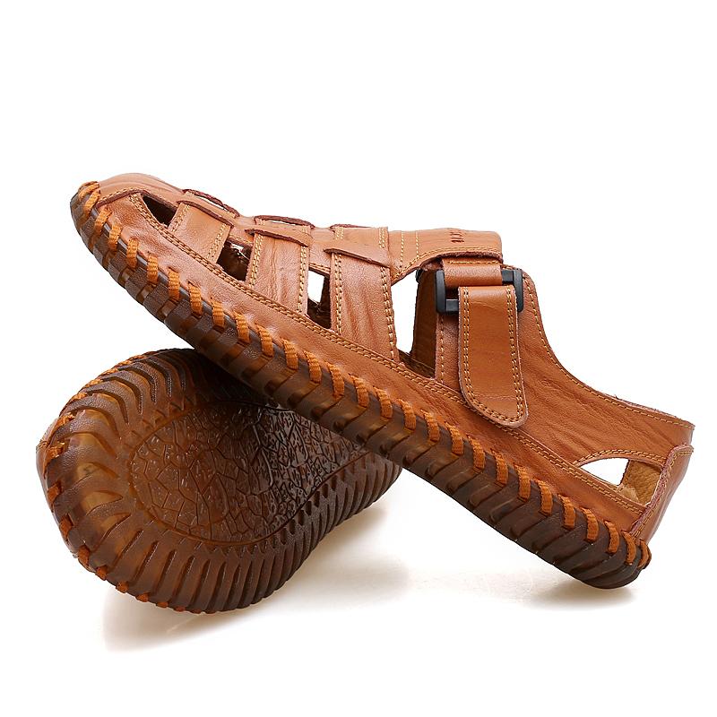 Men Handmade cowhide wide version Leather Sandals