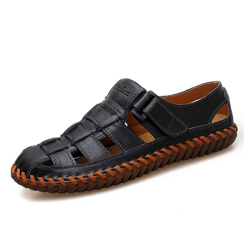 Men Handmade cowhide wide version Leather Sandals