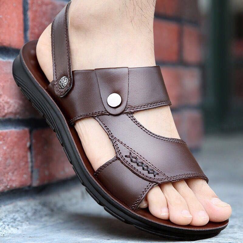 Genuine leather men's deodorant non-slip anti-sweat beach slippers