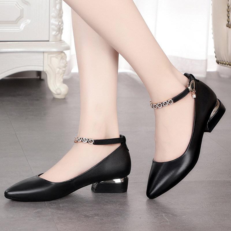 One word buckle rhinestone leather hand-stitched thick shoes