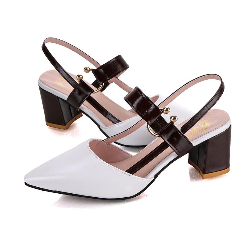 Horseshoe buckle strappy chunky heels