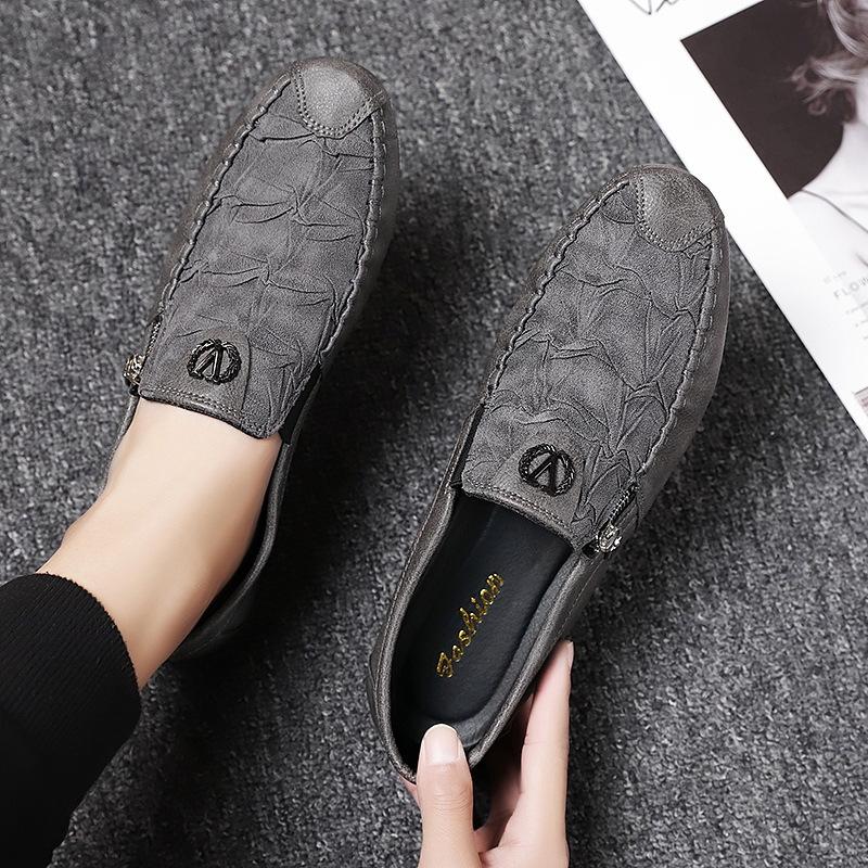 Retro zipper casual leather shoes