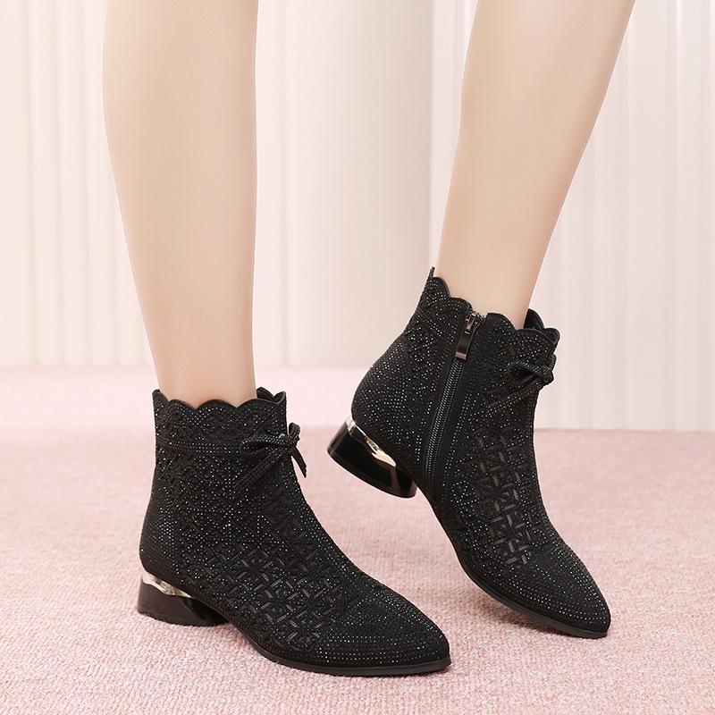 New hollow mesh rhinestone boots