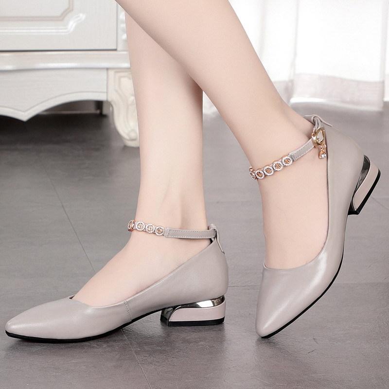 One word buckle rhinestone leather hand-stitched thick shoes