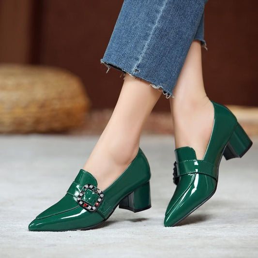 Rhinestone pointed mid-heel women's shoes