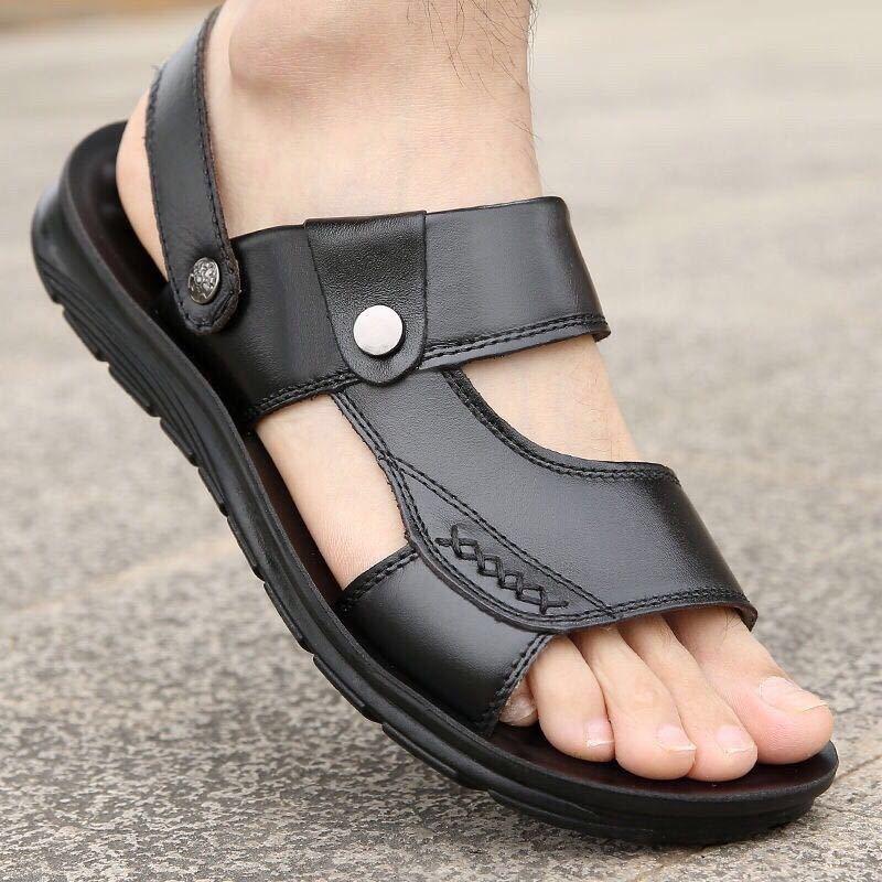 Genuine leather men's deodorant non-slip anti-sweat beach slippers