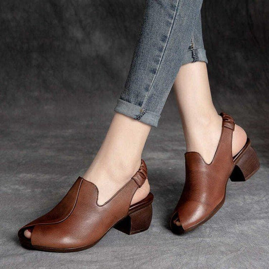 Soft-Soled Retro Leather Fish Mouth Women's Shoes