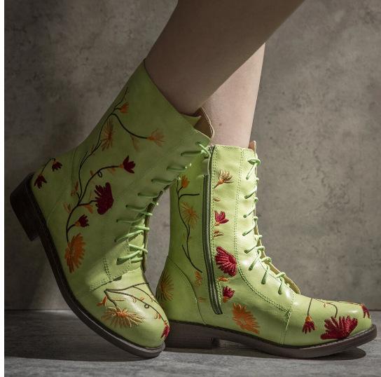 Yellow floral leather boots