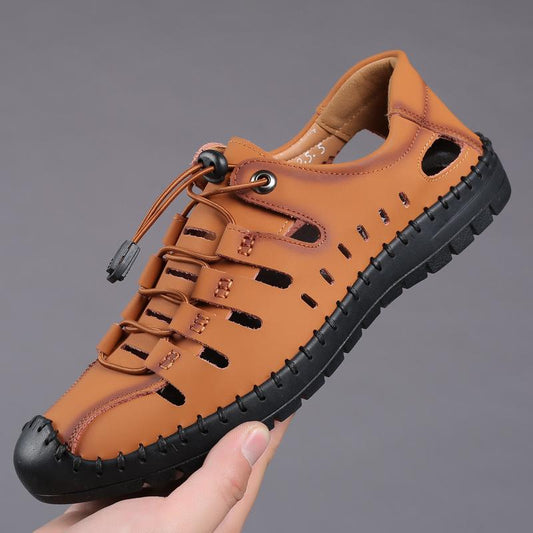 Handmade top layer cowhide perforated breathable sandals