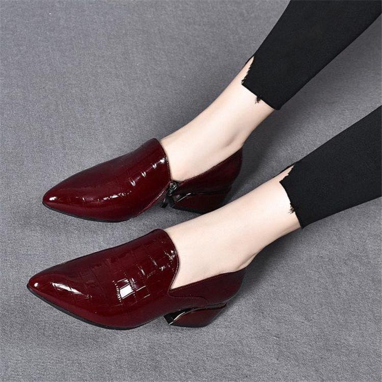 Hand-stitched patent leather side zip block heels