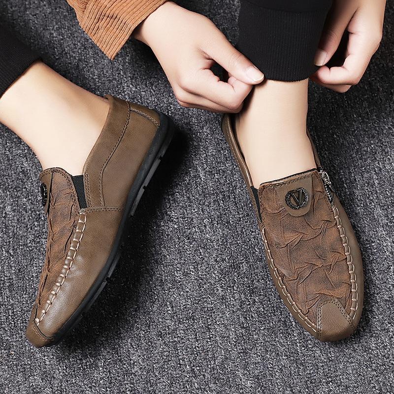 Retro zipper casual leather shoes