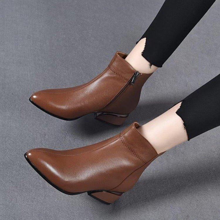 Square Heels Zipper Short Booties