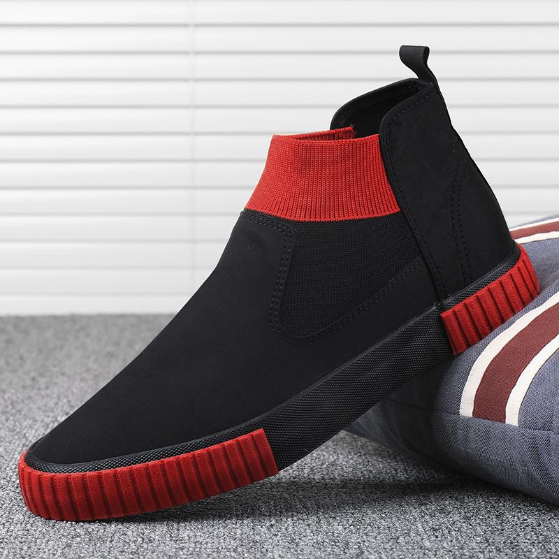 Simple canvas knitted high-top shoes