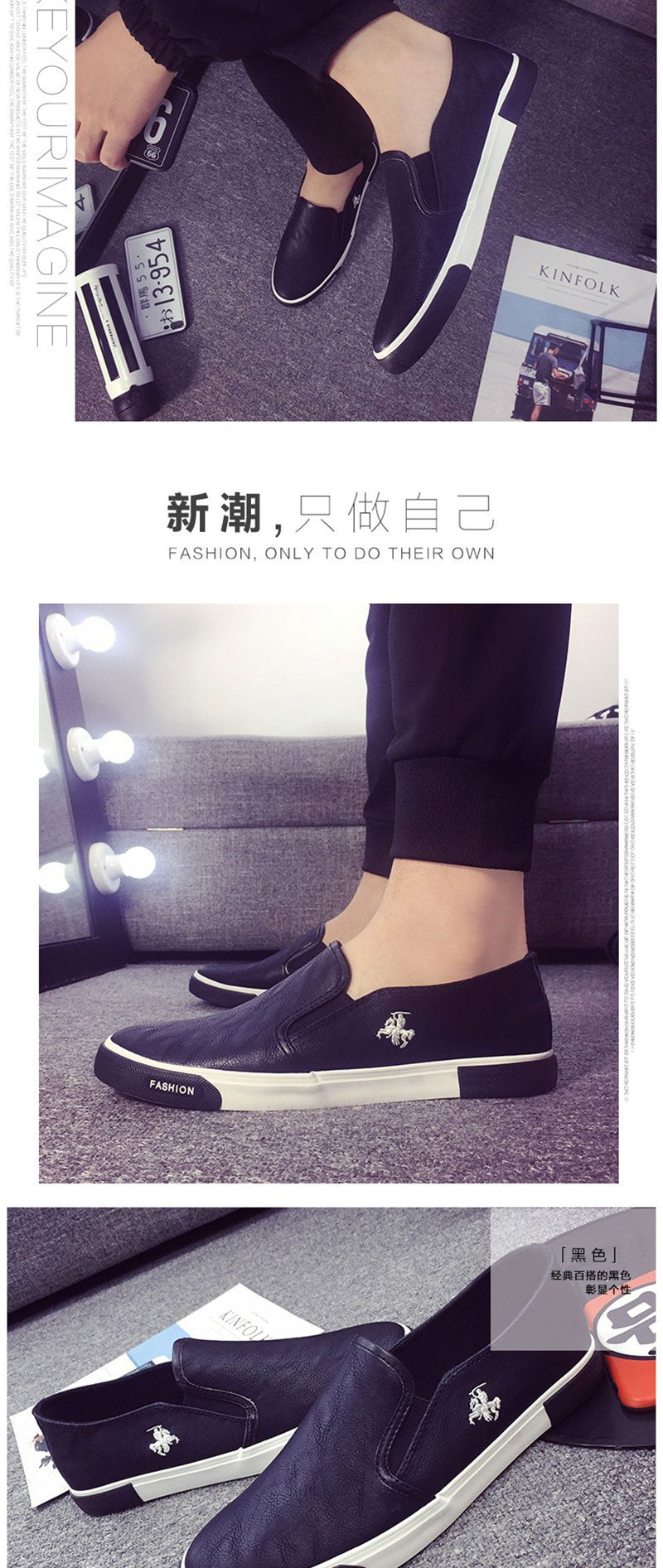 Casual Shoes Men Comfortable PU Leather Mens Loafers Handmade Design Flats Sneakers