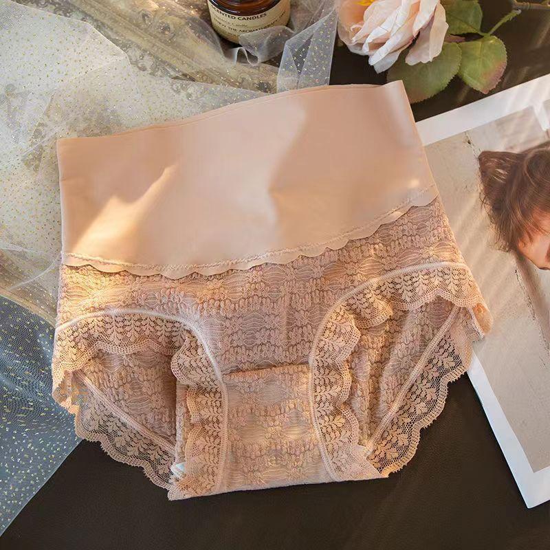 High-waisted silk cotton lace patchwork panties