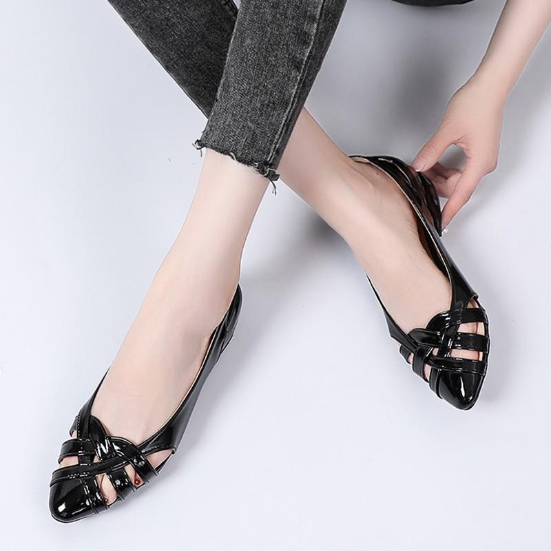 Roman handmade pointed toe hollow low-heel leather shoes