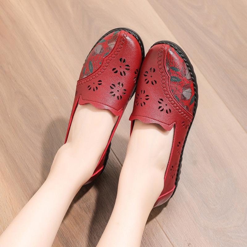 Breathable floral leather shoes