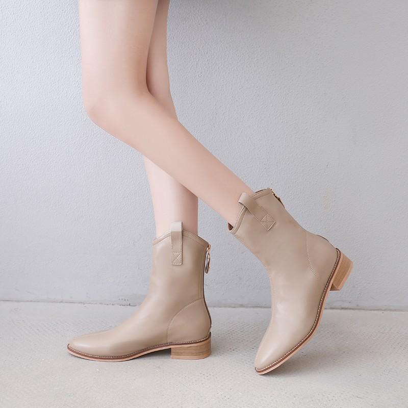 Pointed back zip mid-heel boots