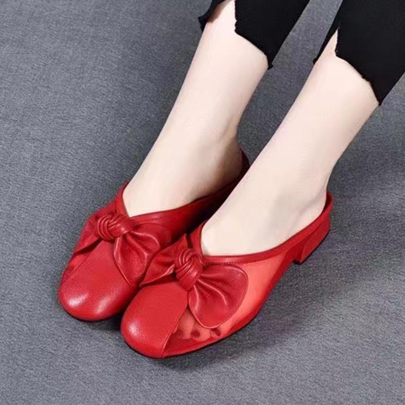 Summer new soft leather mesh thick heel women's shoes