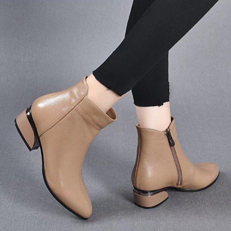 Square Heels Zipper Short Booties