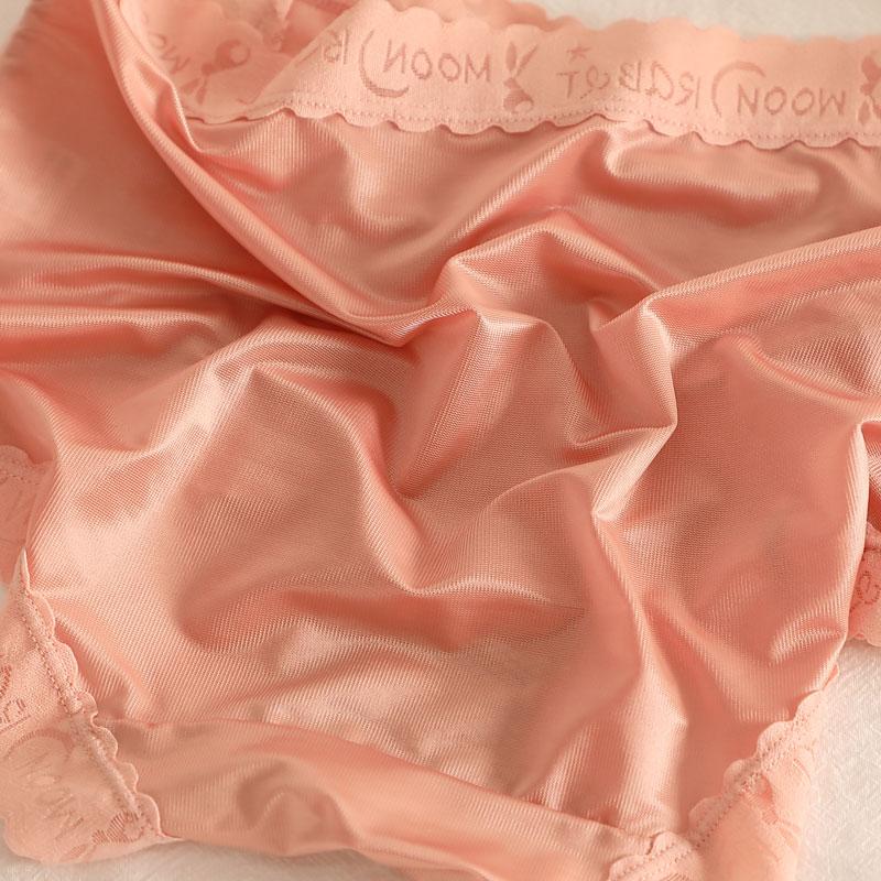 High-waisted lace edge seamless satin panties