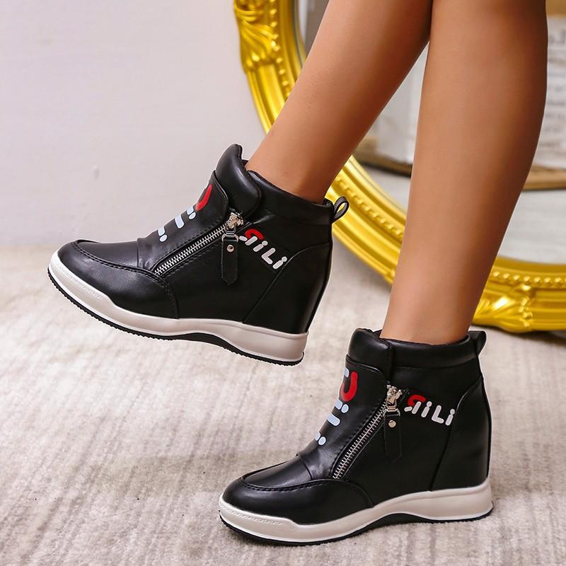 Double zipper high-top shoes