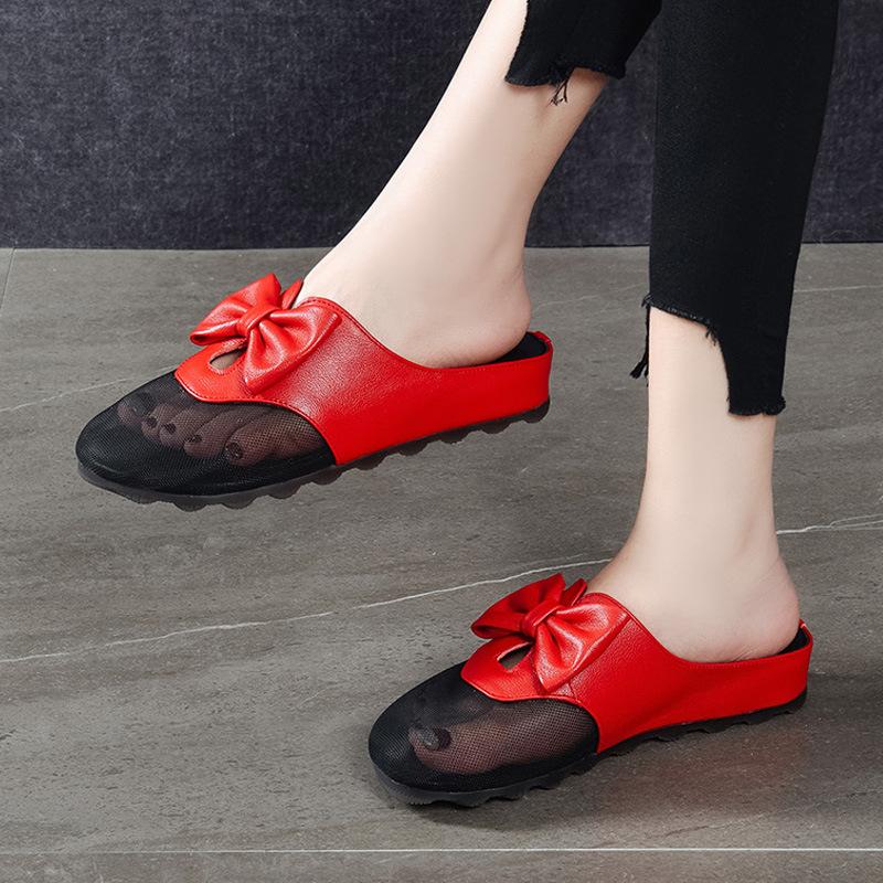 Summer new soft leather mesh thick heel women's shoes