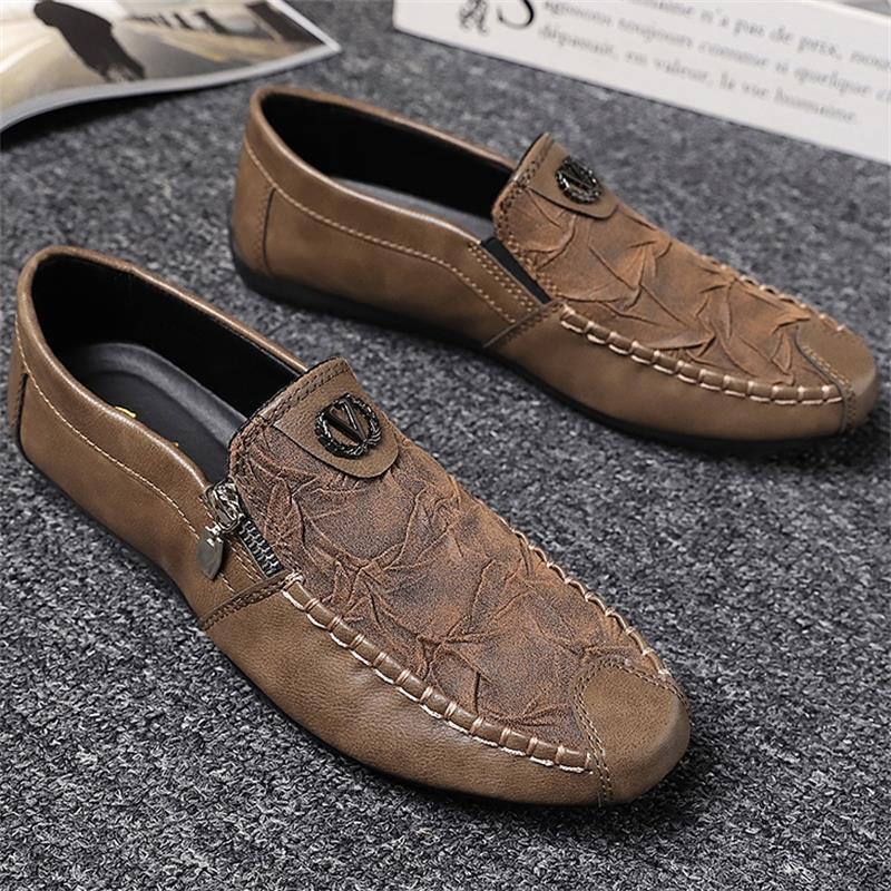 Retro zipper casual leather shoes