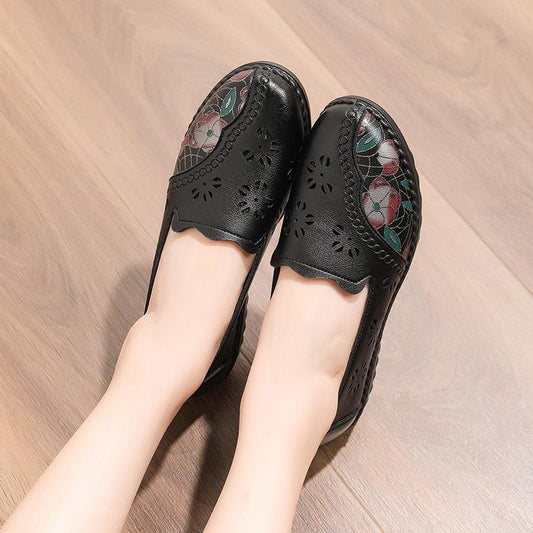 Breathable floral leather shoes