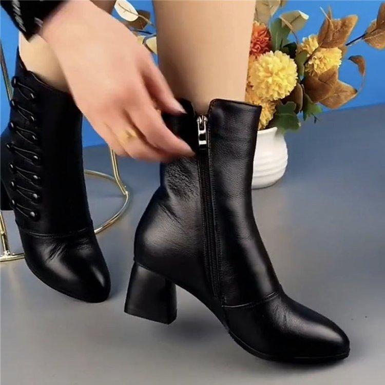 Warm Side Butto Leather Ankle Boots