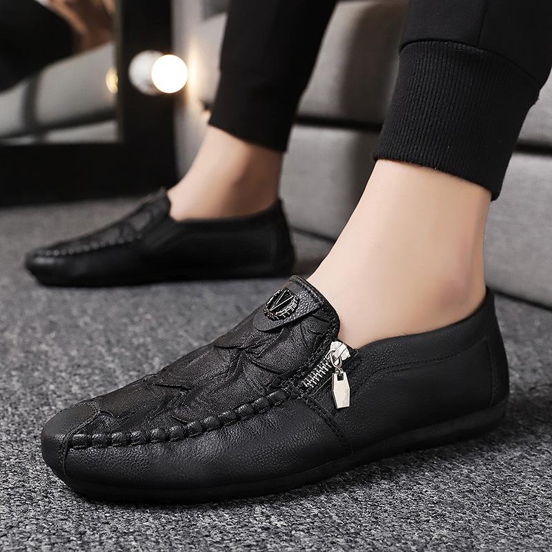 Retro zipper casual leather shoes