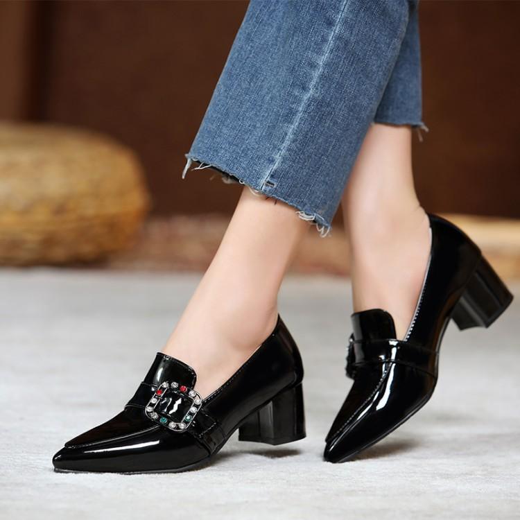 Rhinestone pointed mid-heel women's shoes