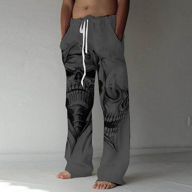 3D Print Elastic Drawstring Skull Graphic Pants