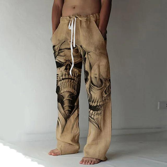 3D Print Elastic Drawstring Skull Graphic Pants