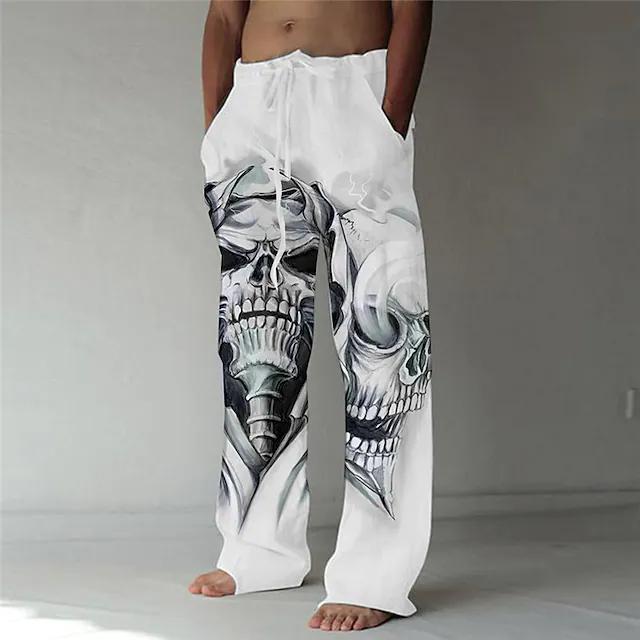 3D Print Elastic Drawstring Skull Graphic Pants